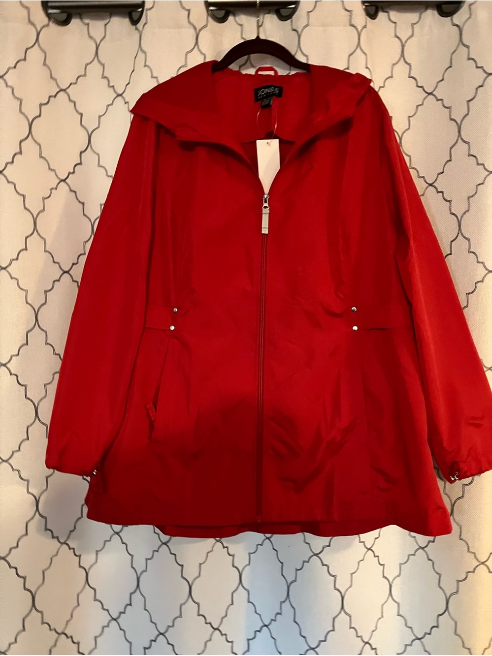 🌸Jones New York Red Hooded Zip-Front Jacket